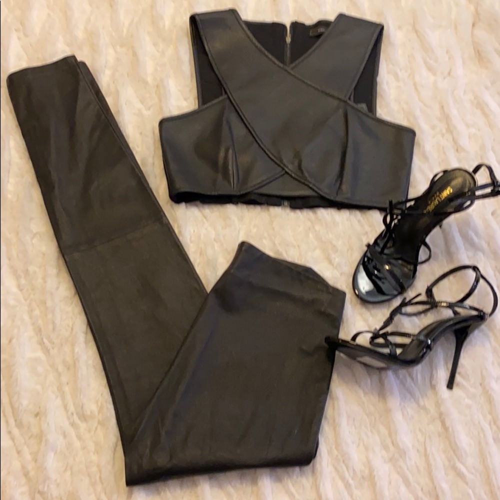 BCBG black leather top